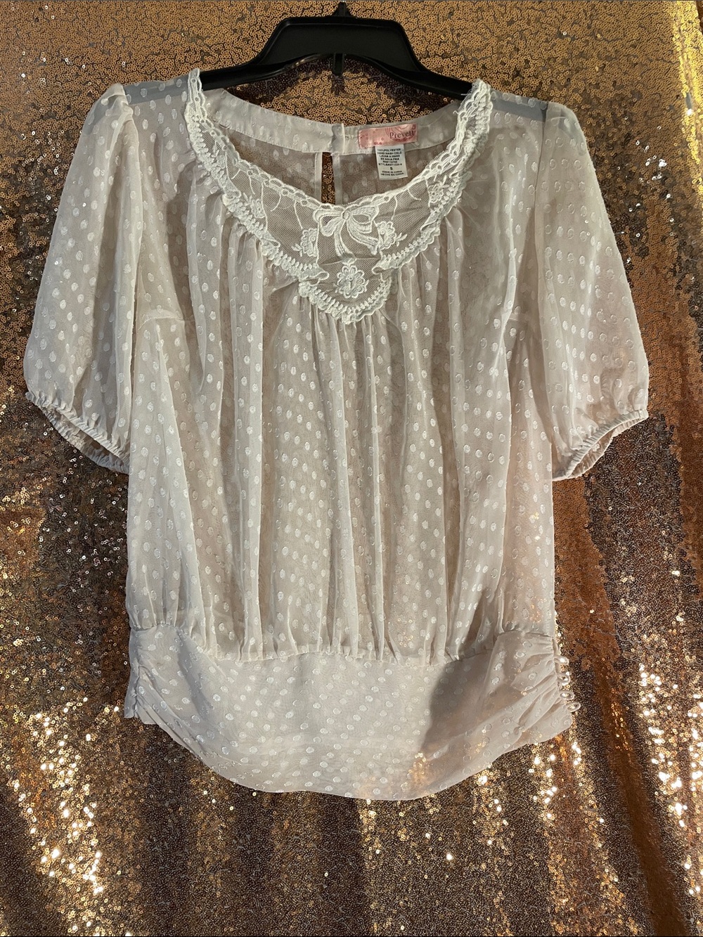Boho Peasant Swiss Dot Lace Yoke Blouse in Ivory